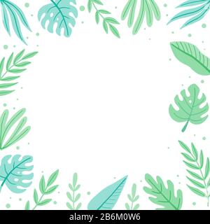 Tropical summer leaf frame for text border, greeting card, poster design. Exotic floral decoration of hawaii style. Vector illuatration of trendy style. Stock Vector