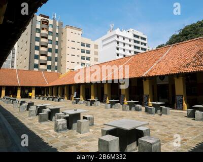 View of outdoor seating at restored 17th c. Old Dutch Hospital, fort area Colombo, Central Province, Sri Lanka Stock Photo