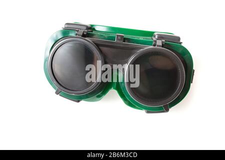 welded protective googles on white background isolated Stock Photo