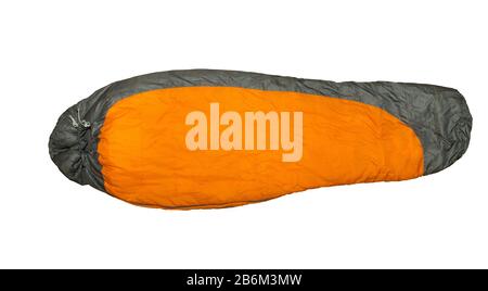 camp sleeping bag in the shape of a cocoon isolated on white Stock Photo