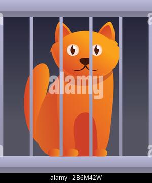 Cat in cage icon. Cartoon of cat in cage vector icon for web design isolated on white background Stock Vector