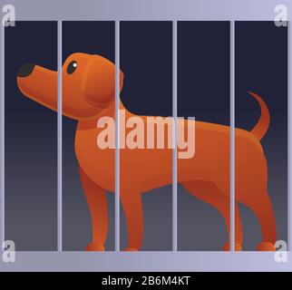Homeless dog in cage icon. Cartoon of homeless dog in cage vector icon for web design isolated on white background Stock Vector
