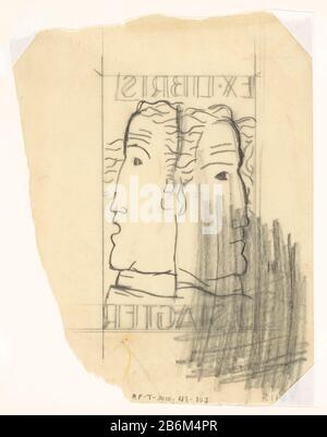 Ex libris voor J Slagter (ontwerp) (titel op object) Two heads in profile, focused mind to the middle, where: arises by Janus. Bottom left dark shadings. The lower right corner ontbreekt. Manufacturer : artist Leo Gestel Dating: ca. 1935 - ca. 1940 Physical features: Pencil on calqueerpapier Material: pencil tracing paper Dimensions: sheet: H 180 mm × W 145 mmbeeld: H 155 mm × W 100 mmOnderwerpWie J. Slagter Stock Photo