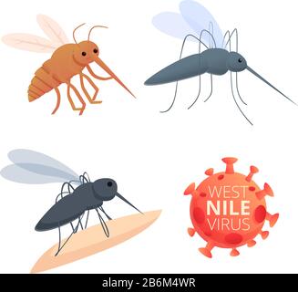 West nile virus icons set. Cartoon set of west nile virus vector icons for web design Stock Vector