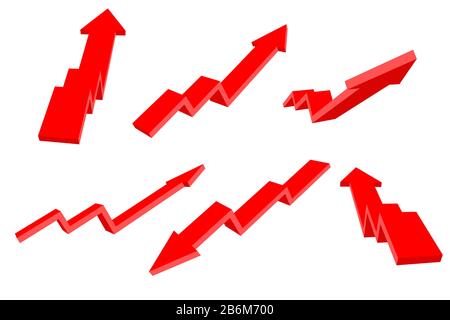 Financial arrows. Up and down red 3d signs Stock Vector