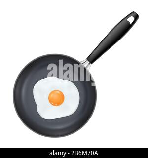Fried egg on black frying pan Stock Vector