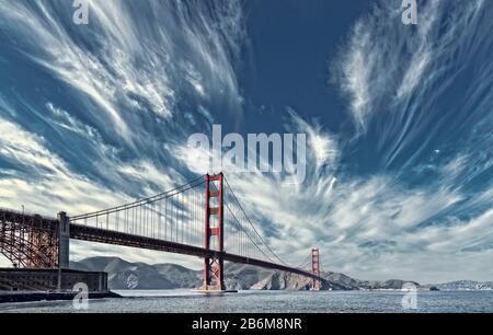 Suspension bridge over Pacific ocean, Golden Gate Bridge, San Francisco Bay, San Francisco, California, USA Stock Photo