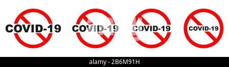 No covid-19 signs set isolated. Stop coronavirus red sign. Vector icons set. Coronavirus Control. Fighting coronavirus. Stock Vector