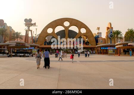 Dubai / UAE - March 9, 2020: Entrance of Motiongate at Dubai Parks and Resorts. Motiongate is Hollywood inspired theme park. Stock Photo