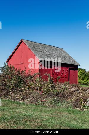 Rustic red barn, Redding, Connecticut, USA. Stock Photo