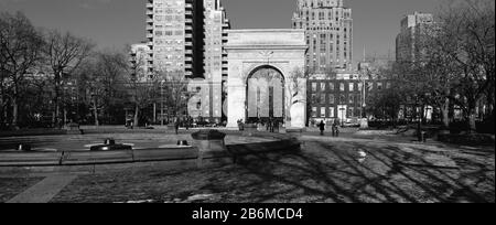 Trees in front of a building, Washington Square Arch, Washington Square Park, Manhattan, New York City, New York State, USA Stock Photo
