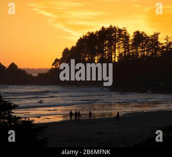 Golden sunset at Long beach, Tofino Stock Photo