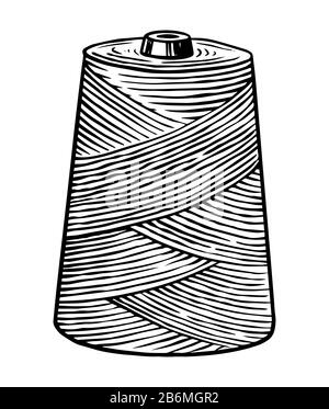 Sewing threads. Twisted tailor rope. Hand drawn engraved old sketch for T-shirt, tattoo or label or poster. Stock Vector