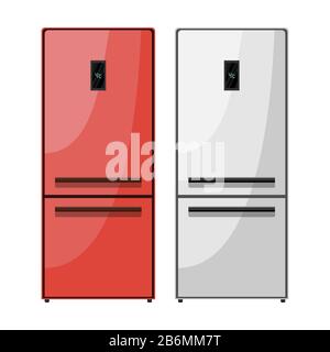 Red and grey kitchen fridges with digital display . Vector illustration Stock Vector