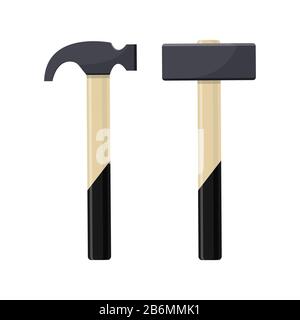 Cartoon pair of black hammers . Vector illustration Stock Vector