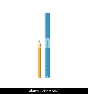 cartoon black pencil and blue ruler . Vector illustration Stock Vector