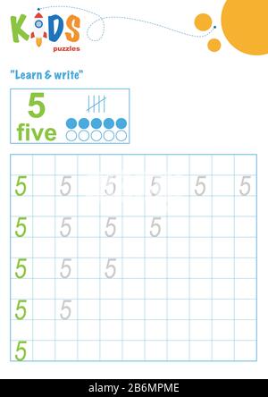 learning numbers learn and write numbers easy colorful worksheet for preschool elementary and middle school kids stock vector image art alamy