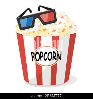Classic popcorn bucket. Red-and-white striped popcorn bucket Stock Vector