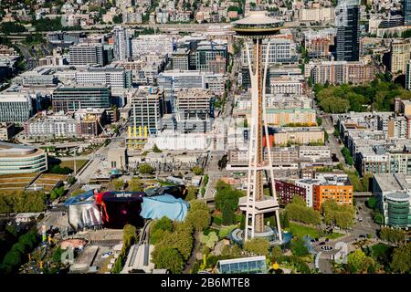 Aerial view of Seattle with Space Needle, Washington State, USA