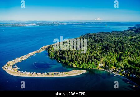 Aerial view of sandspit, Bainbridge Island, Puget Sound, Washington State, USA Stock Photo