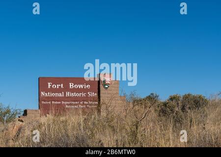 Bowie, AZ - Nov. 24, 2019: Sign for Fort Bowie National Historic Site featuring the National Park Service logo sign Stock Photo