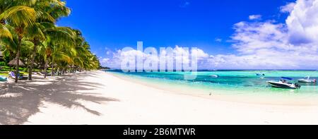 Tropical destination. best beaches of beautiful Mauritius island. Le Morne with white sand and luxury resorts Stock Photo