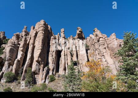 Organ Pipe Formation of rhyolite rock in the mountains at Chiricahua National Monument Stock Photo