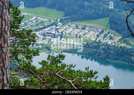 Camping Seeblick - Toni and Reintalersee lake in Austria - view from the  via ferrata route called Klettersteig Reintalersee, in Kramsach, high up on  t Stock Photo - Alamy