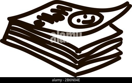 Paper sheets, opened notebook, notes, writing twext book, book image background Stock Vector