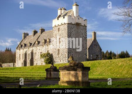 Kinsale Hounds guarding the entrance to Lochnaw Castle near Leswalt in the Rhins of Galloway., Scotland Stock Photo