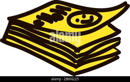 yellow Paper sheets, opened notebook, notes, writing twext book, book image Stock Vector