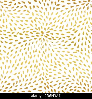 Doodle seamless abstract hand drawn drop pattern in star shape with hand painted irregular gold drops on white background. Graphic, modern design. Fireworks, new year, celebration. Stock Vector