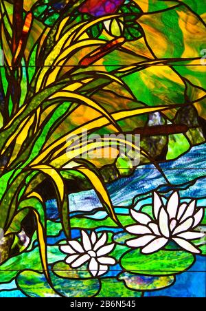 A Close up Image of Colorful Stained Glass Details Stock Photo