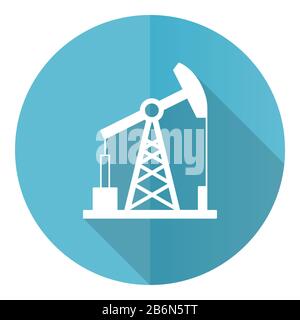 Industrial blue round flat design vector icon isolated on white background, oil pump illustration in eps 10 Stock Vector