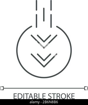 Moving down arrow in circle pixel perfect linear icon. Mobile app page browsing indicator. Thin line customizable illustration. Contour symbol. Vector Stock Vector