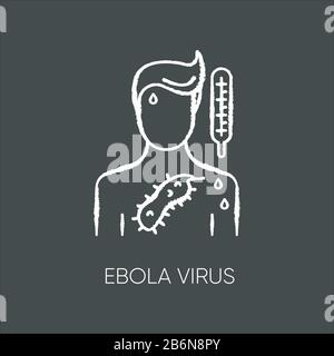 Ebola virus chalk white icon on black background. Dangerous viral disease, deadly infectious illness, fatal sickness. Person with EVD symptoms Stock Vector