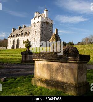 Kinsale Hounds guarding the entrance to Lochnaw Castle near Leswalt in the Rhins of Galloway., Scotland Stock Photo