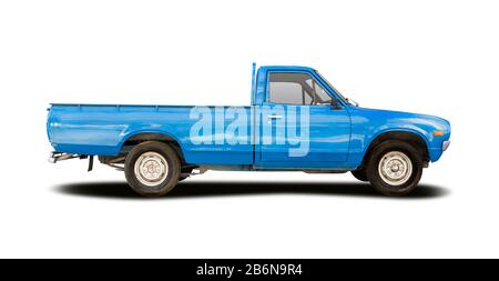 Classic Japanese pickup truck side view isolated on white Stock Photo