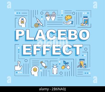 Placebo effect word concepts banner. Fake treatment. Belief influence. Infographics with linear icons on baby blue background. Isolated typography Stock Vector