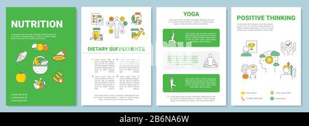 Healthy lifestyle brochure template. Balanced nutrition and yoga flyer, booklet, leaflet print, cover design with linear icons. Vector layouts for Stock Vector