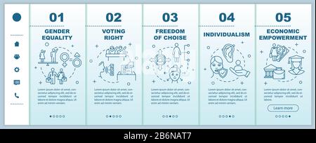 Gender equality onboarding vector template. Voting right, economic empowerment, freedom of choice. Responsive mobile website with icons. Webpage Stock Vector