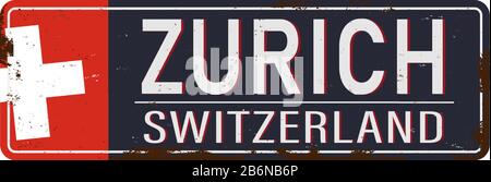 Zurich grungy rusty metal sign Vector illustration on white background. Stock Vector