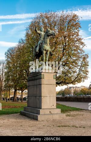 A monument to Venezuelan military and political leader, Simon Bolivar, near Seine river embankment, Paris, France Stock Photo