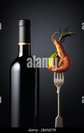 Boiled shrimp with rosemary, lime and wine. Stock Photo