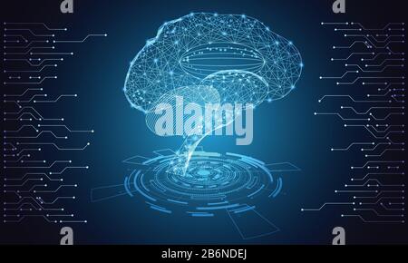 abstract technology ui futuristic concept brain hud interface hologram elements of digital data chart, communication, computing and health innovation Stock Vector