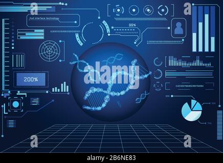 abstract technology ui futuristic concept circle dark digital DNA health care of hud interface hologram elements of digital data chart, communication, Stock Vector