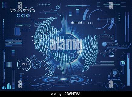 abstract technology ui futuristic concept hud world interface hologram elements of digital data chart, communication, computing and percent vitality i Stock Vector
