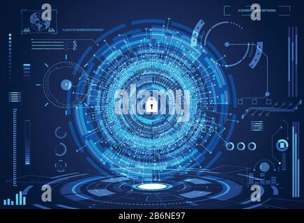 abstract technology ui futuristic concept cyber security hud interface hologram elements of digital data chart, communication,circle percent vitality Stock Vector