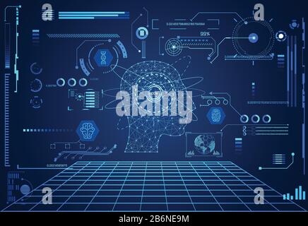 abstract technology ui futuristic concept head hud interface hologram elements of digital health data chart, communication, circle percent vitality in Stock Vector