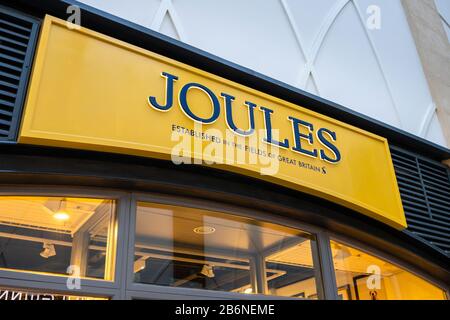 Name board of Joules above the shop front in Gunwharf Quays shopping centre, Portsmouth, Hampshire, south coast England Stock Photo